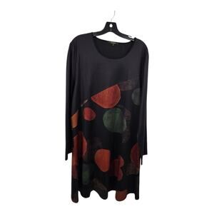 Radzoli Abstract Dress Women's XL Black Red Circles Lagenlook Artsy Art-to-wear